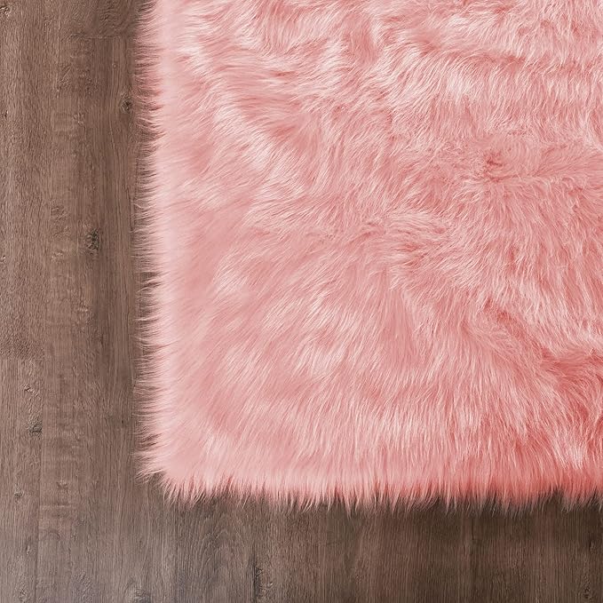 Goolela Pink Area Rug 6x9 Fluffy Fuzzy Furry Sheepskin Rug for Girls Bedroom Faux Fur Shag Carpet Soft Plush Rectangle