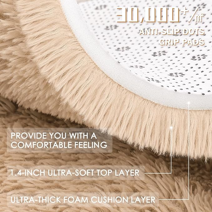 OLANLY 2x4 Machine Washable Runner Rugs for Hallway, Soft Fluffy Shaggy Bedside Rugs for Bedroom, Living Room, Indoor Floor Carpet for Kids Girls and Boys, Nursery Rooms, Home Decor Aesthetic, Beige