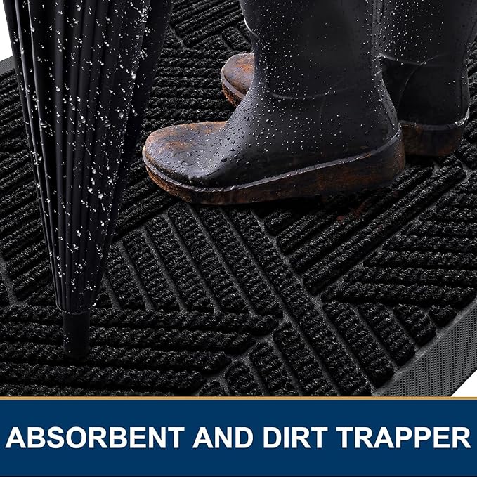 Smiry Front Door Mat Outside Entrance, Heavy Duty Sturdy Natural Rubber Doormat, Trap Dirt and Moisture, Easy Clean Low Profile Welcome Floor Mats for Indoor Outdoor Entry, 47x23 Inch, Black