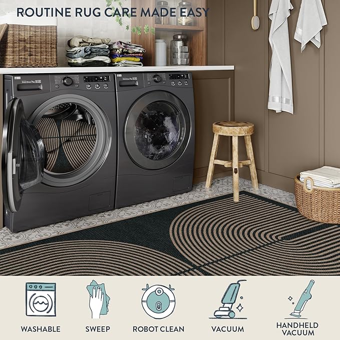 Lahome Enfys Modern Rainbow Round Washable Rug, 3ft Circular Indoor Outdoor Entryway Patio Rug, Farmhouse Non Slip Non Shedding Small Round Carpet for Bedroom Porch Living Room Decor
