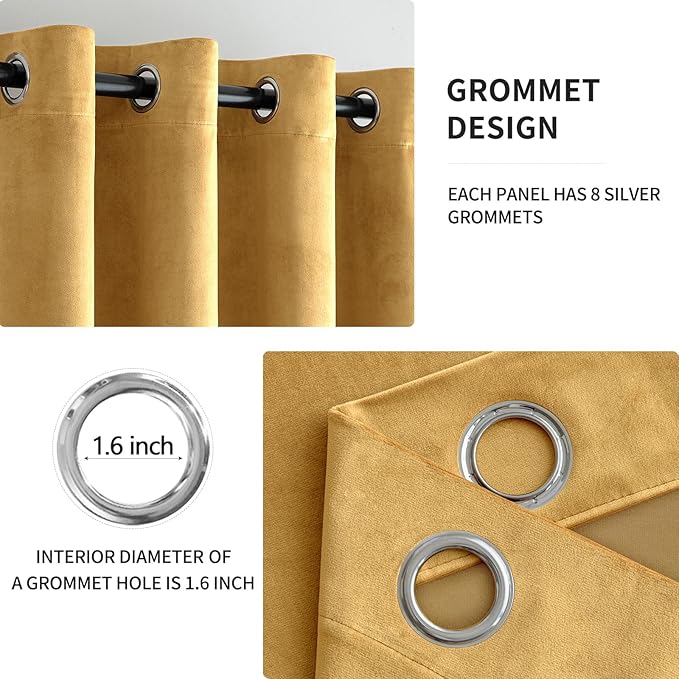 MIULEE Velvet Curtains Golden Elegant Grommet Thermal Insulated Soundproof Room Darkening Curtains/Drapes for Classical Living Room Bedroom Decor 52 x 108 Inch Set of 2