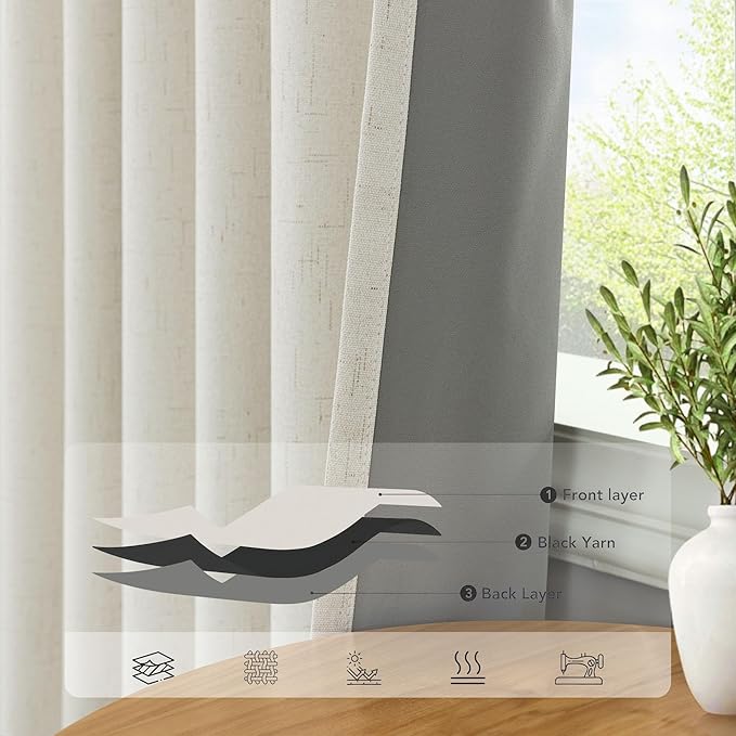 Pitalk Textured Linen Blackout Curtains 45 Inches Long 2 Panels Bathroom Window Curtain Short for Bedroom Kitchen Cafe Privacy Decorative Boho Farmhouse Thermal Insulated 36 x 45 Length Cream Ivory