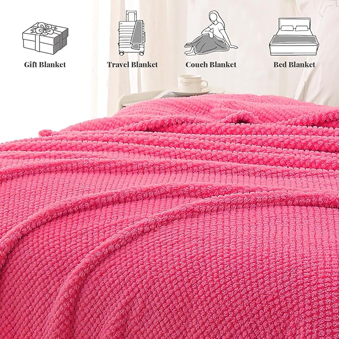 Whale Flotilla Queen Size Fuzzy Fleece Blanket for Bed, 90x90 Inch Fluffy Warm Soft Jacquard Blankets for All Season, Lightweight and Cozy, Hot Pink