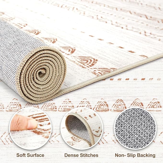 Nakagishi Area Rug Living Room Rugs: 9x13 Large Soft Machine Washable Boho Moroccan FarmNeutral Stain Resistant Indoor Floor Carpet for Bedroom Under Dining Table Home Office Decor-Beige Brown