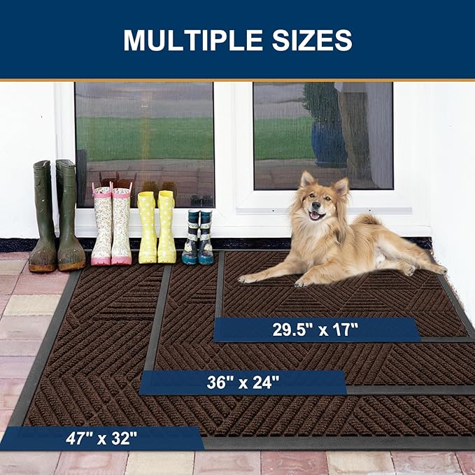 Smiry Front Door Mat Outside Entrance, Heavy Duty Sturdy Natural Rubber Doormat, Trap Dirt and Moisture, Easy Clean Low Profile Mats for Indoor Outdoor Entry, Irregular Triangle (47x32, Dark Brown)