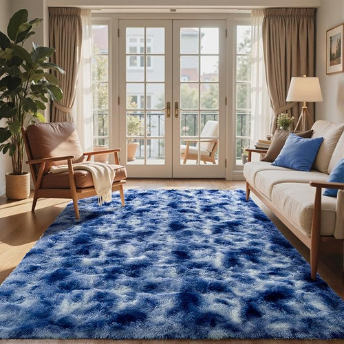 5x7 Ft Blue Shag Rugs for Bedroom Living Room Decor, Ultra Soft Fluffy Furry Area Rug for Indoor Floor, Aesthetic Carpet for Nursery Dorm Home Decor
