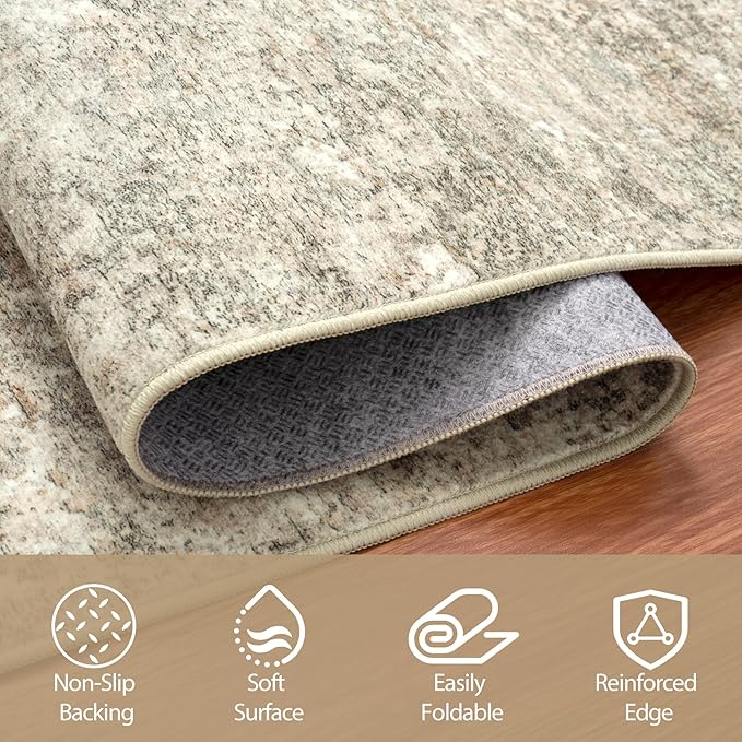5x8 Area Rugs for Living Room Rug Washable: Abstract Rug for Dining Room Bedroom Carpet Non Slip 5 by 8 Indoor Modern Nursery Home Office Beige Brown