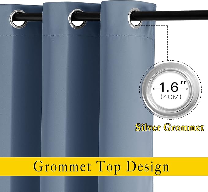 NICETOWN Bedroom Curtains Room Darkening Draperies - Grommet Top Thermal Insulated Light Blocking Energy Saving Privacy Drapes for Flat/Home Office, Stone Blue, 2 Panels, W52 x L63