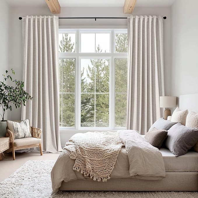 MIULEE 90 Inch Long 100% Blackout Linen Curtains for Bedroom, Ivory Solid Luxury Decor Thermal Insulation Room Darkening Drapes for Living Room Nursery Back Tab Rod Pocket 42 x 90 Inches, 2 Panels