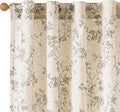 Lazzzy Grey Floral Linen Curtains 96 Inch Farmhouse Back Tab Drapes for Living Room Bedroom Light Filtering Vintage Grandmillennial Rod Pocket Curtains, 2 Panels, W38 x L96, Grey on Beige