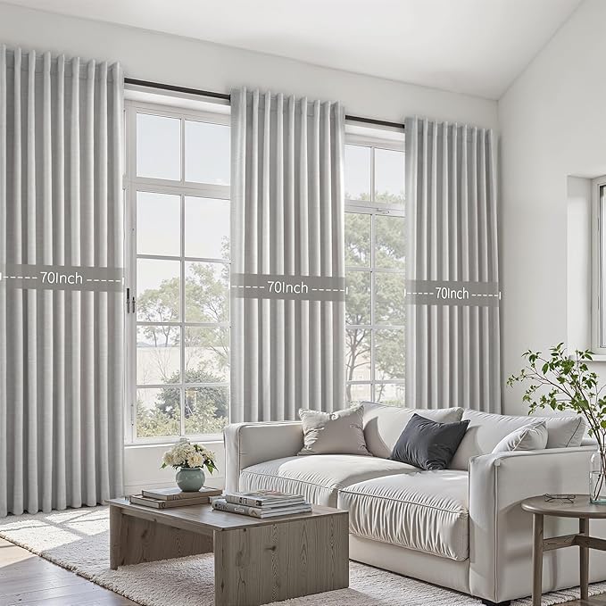 Linen Blackout Curtains & Drapes 92 Inches Long 2 Panels Set for Sliding Glass Doors Modern Pleated Linen Blend Heavy Floor to Ceiling Large Window Drapes 70 Inch Extra Wide(70"Wx92"Lx 2 Grey)