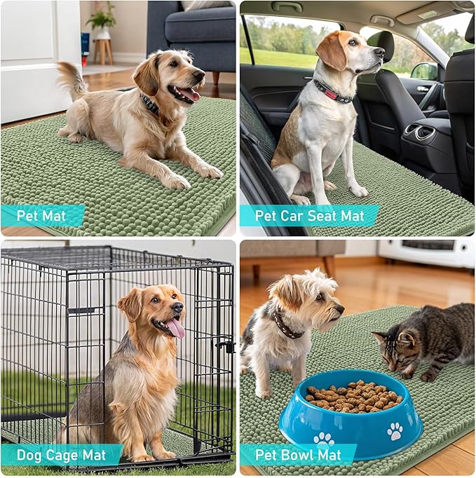 OLANLY Dog Door Mat for Muddy Paws 40x32, Absorbs Moisture and Dirt, Absorbent Non-Slip Washable Doormat, Quick Dry Chenille Mud Mat for Dogs, Entry Indoor Entryway Carpet for Inside Floor, Sage Green