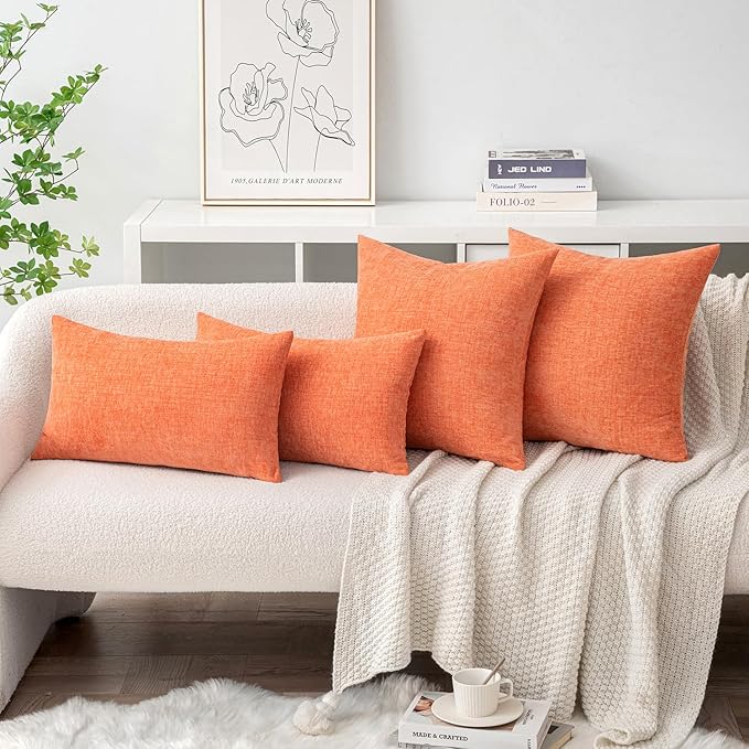 MIULEE Pack of 2 Couch Throw Pillow Covers 18x18 Inch Soft Coral Red Chenille Pillow Covers for Sofa Living Room Spring Home Decor Couch Solid Dyed Cases