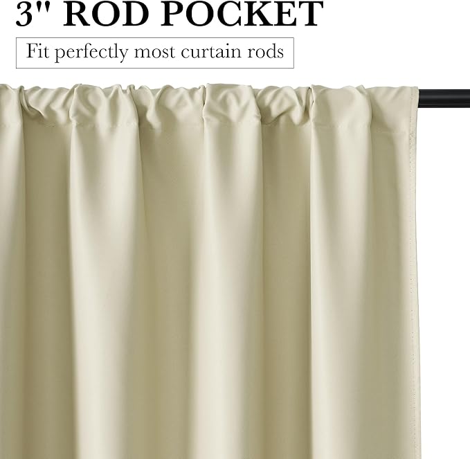 RYB HOME 100% Blackout Short Curtains for Small Window, Thermal Insulated Total Room Darkening Noise Reducing Curtains for Kitchen Bathroom Basement, 52 inches Wide by 36 inches Long, Beige