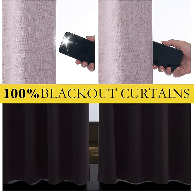 NICETOWN Pink Vintage Linen 100% Blackout Curtains for Classroom, Thermal Insulated Curtains 72" Long, Noise Reducing Window Treatment Drapes for Gym Room, 42" Wide Per Panel, Set of 2