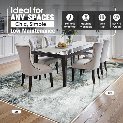 5x8 Area Rugs for Living Room Rug Washable: Abstract Rug for Dining Room Bedroom Carpet Non Slip 5 by 8 Indoor Modern Nursery Home Office Black Gold