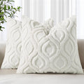 decorUhome Throw Pillow Covers 16x16 Inch Set of 2, Soft Plush Faux Wool Cream White Solid Couch Pillow Covers, Accent Farmhouse Neutral Square Pillow Cases for Sofa Bed Living Room