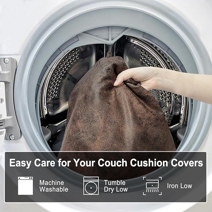 Leather Look Couch Cushion Covers Sofa Seat Slipcovers Sets Couches Furniture Protector for Sectional Armchair Loveseat Pets Kids Stretch Spandex Fabric (1 Cushion Loveseat, Dark Brown)