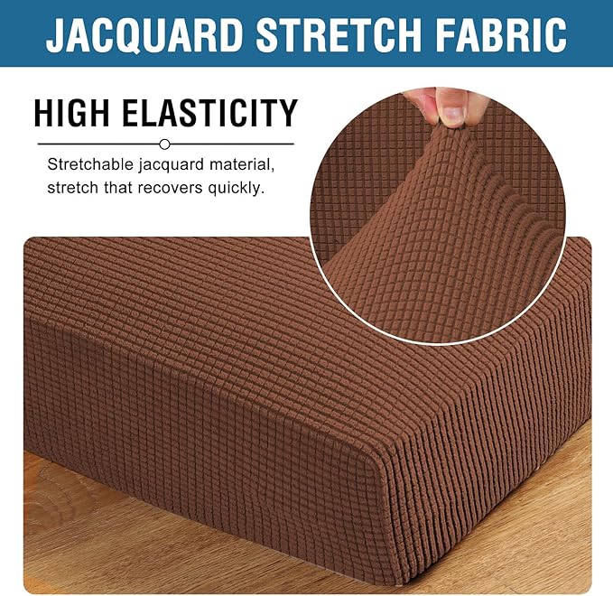 H.VERSAILTEX Super Stretch Couch Cushion Covers Sofa Cushion Slipcovers Jacquard Fabric Individual Seat Couch Slipcover Sets for Pets with Elastic Bottom(3 Packs Cushion Sofa Covers, Caramel)