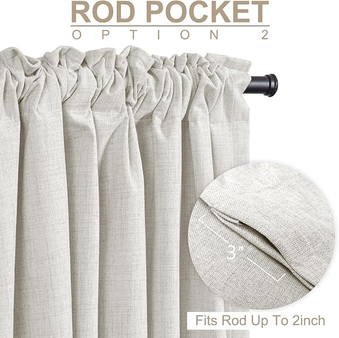 100% Blackout Shield Linen Blackout Curtains for Bedroom 90 Inches Long, Back Tab/Rod Pocket Living Room Drapes, Thermal Insulated Blackout Curtains 1 Panel Set, 100" W x 90" L, Beige