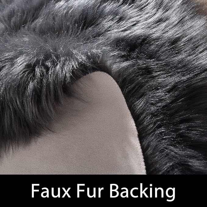 Latepis Dark Grey Round Rug 3ft Faux Fur Circle Rug Fluffy Furry Fuzzy Rug Sheepskin Rugs for Living Room Bedroom Shag Rug Cute Room Décor