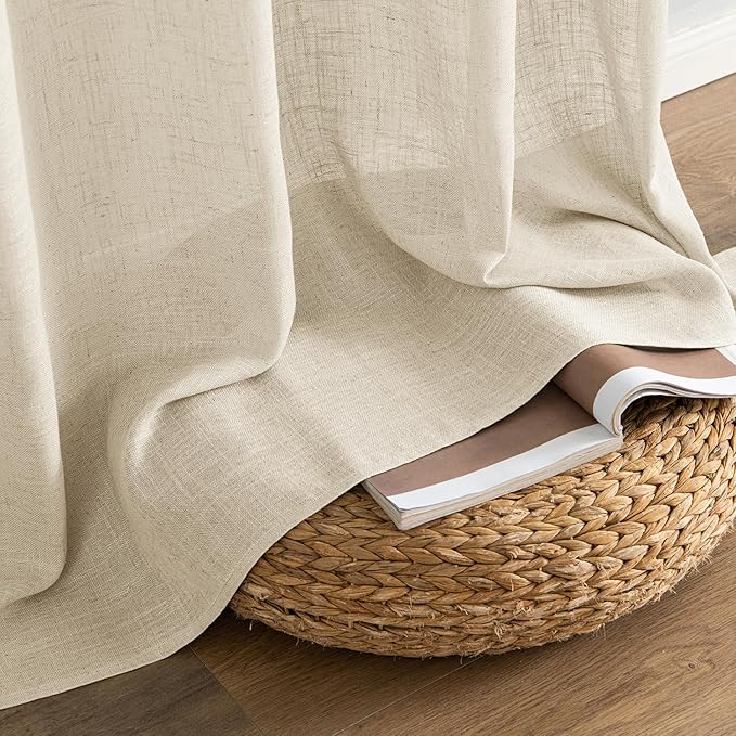 MIULEE Linen Curtains 84 Inch Length 2 Panels for Bedroom Living Room, Soft Thick Linen Textured Back Tab Window Drapes Semi Sheer Light Filtering Rod Pocket Modern Farmhouse Decor
