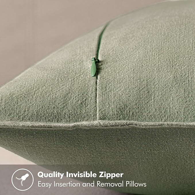 MIULEE Decorative Linen Euro Sham Pillow Covers 24x24 Sage Green Boho Farmhouse Neutral Spring Couch Throw Pillows for Bed Pack of 2 Accent Modern Pillowcase Summer Sofa Livingroom Home Decor