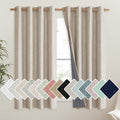 NICETOWN Oatmeal Linen Complete Blackout Curtains 48 inches for Kids Room, 2 Panels, Thermal Insulated & Noise Reducing Window Draperies with Grey Liner, Noise Reducing Short Drapes