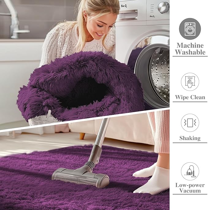 OLANLY 5x7 Machine Washable Large Area Rugs for Living Room, Bedroom, Soft Fluffy Shaggy Bedside Rug, Indoor Floor Carpet for Kids Girls and Boys, Dorms, Nursery, Home Decor Aesthetic, Dark Purple