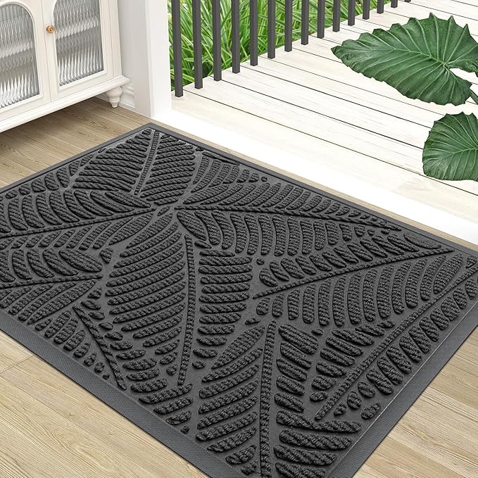 Colorxy Waterproof Doormat, Sturdy Natural Rubber Front Indoor Mat, Non Slip Low Profile Indoor Outdoor Door Mats, Stain and Fade Resistant Floor Mat, Easy Clean Patio Entry Mat, 71''x23'', Light Grey