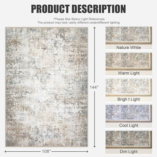 9x12 Area Rug Living Room Rug: Washable Modern Abstract Soft Thin Rug Indoor Floor No Slip Stain Resistant Carpet for Bedroom Dining Room Farmhouse Nursery Home Office - Brown Grey