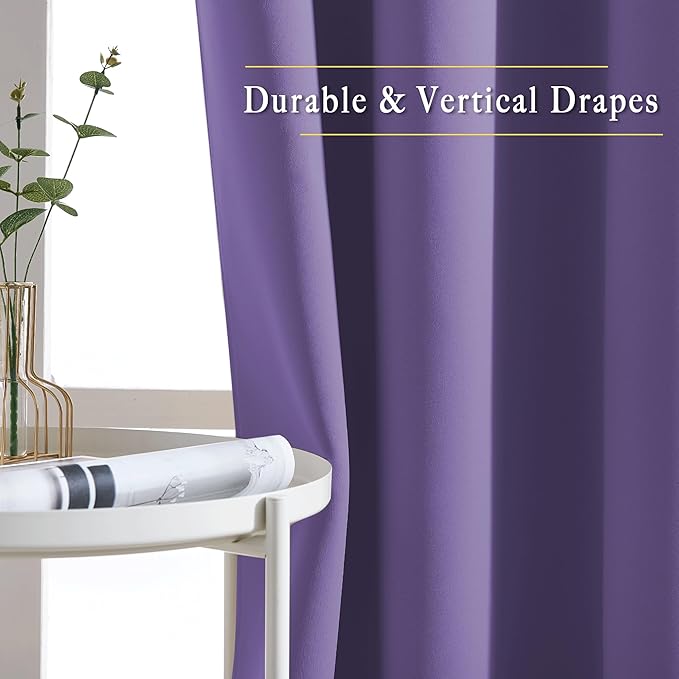 NICETOWN Half Window Curtains for Bedroom - Grommet Modern Thermal Insulated Blackout Window Treatments Sound Reducing for Nursery/Kitchen, Lilac Purple, W46 x L54, Set of 2