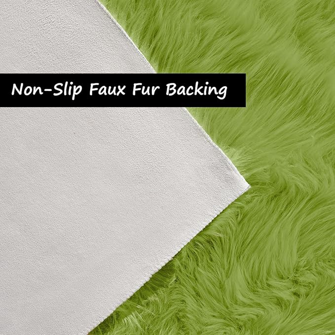 Goolela Lime Green Circle Rugs 4ft Fluffy Fuzzy Furry Rug for Bedside Bedroom Playroom Shag Faux Sheepskin Fur Soft