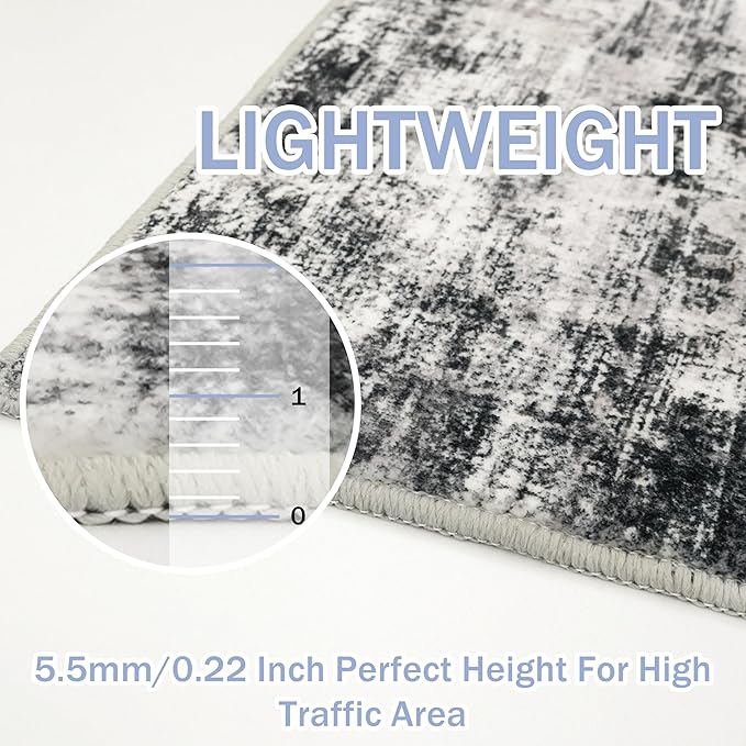 IOHOUZE Abstract Runner Rug 3x18 Ft Extra Long Washable Runners for Hallways, Non Slip Kitchen Runner Printed Faux Wool Entryway Runner Indoor, Modern Abstract Floor Carpet for Hall Stair, Black Grey