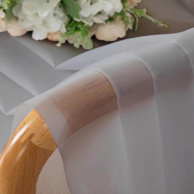 Chyhomenyc Light Grey Sheer Curtains 108 Inches Long - Light Filtering Voile Extra Long Panel Drapes for Floor to Ceiling Window, Elegant Soft Living Room Curtains, Each 42Wx108L Inch, 9FT, 2 Panels