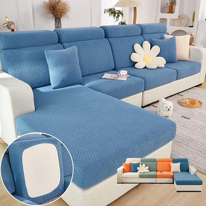 Soothing Home Sofa Covers, Sofa Hero Covers, Wear-Resistant Universal Couch Covers Washable Stretch Sectional Couch Cushion Covers (Blue,Chaise Cover)