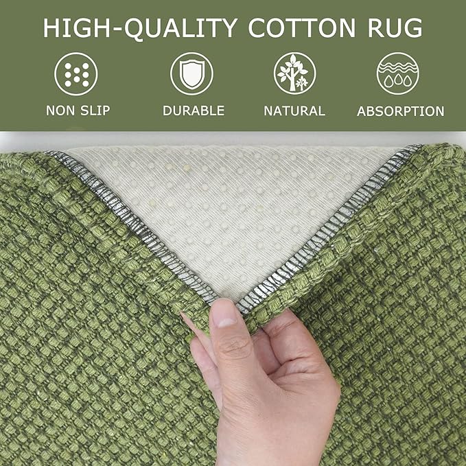 KOZYFLY Extra Long Runners for Hallways 3x20 ft Washable Kitchen Runner Non Slip Rubber Backed Hallway Rug Cotton Entryway Runner Rug Floor Carpet for Indoor Hall, Kitchen, Bright Green/Earthy Green