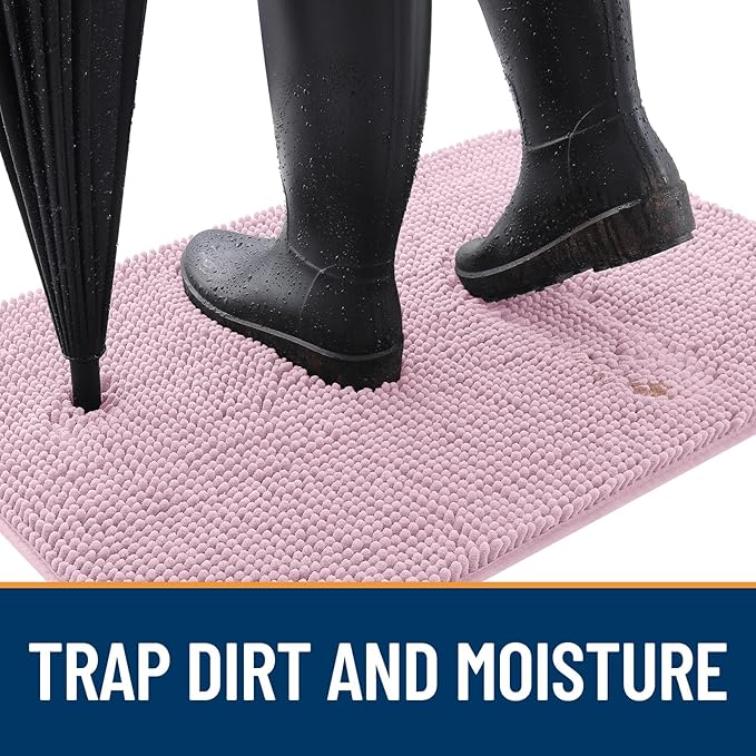 OLANLY Dog Door Mat for Muddy Paws 50x30, Absorbs Moisture and Dirt, Absorbent Non-Slip Washable Doormat, Quick Dry Chenille Mud Mat, Entry Indoor Entryway Carpet for Inside Floor, Dusty Rose