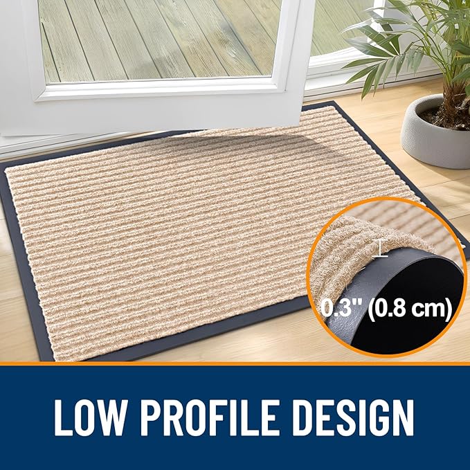 OLANLY Front Door Mat Indoor Outdoor Entrance, Waterproof Heavy Duty Doormat, Fade Resistant, Low Profile, Easy Clean Patio Porch Welcome Floor Mats for Entry, 59x35, Beige