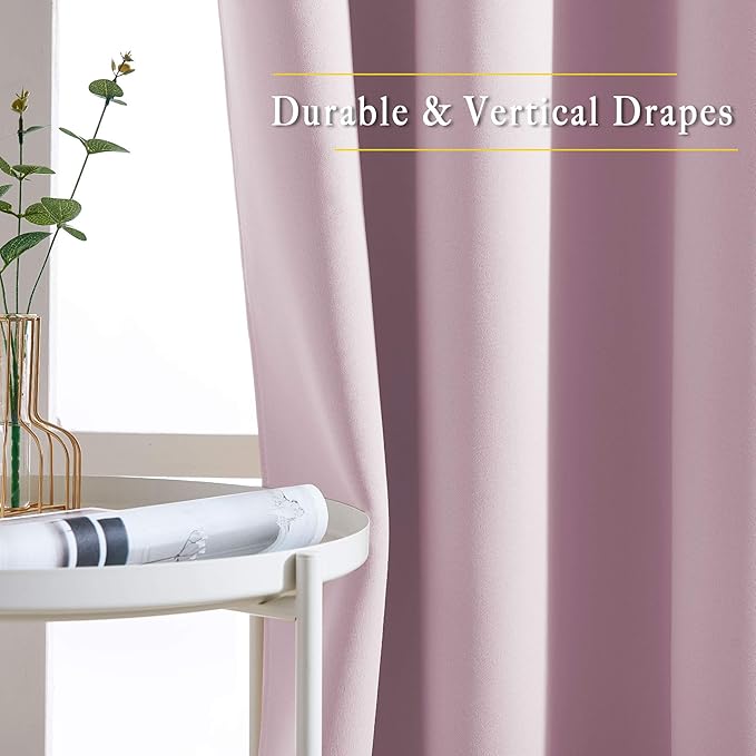 NICETOWN Room Darkening 102 inch Curtains for Living Room, Grommet Thermal Curtains Room Darkening Window Treatments Sound Reducing for Bedroom, Baby Pink, 2 Panels, W52 x L102
