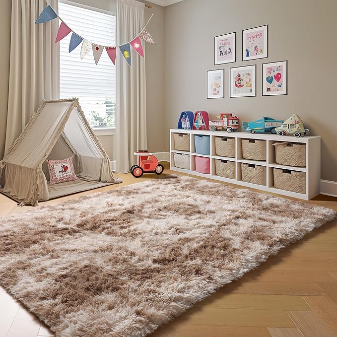 ONASAR 8x10 Area Rugs for Living Room, Tie-Dyed Beige Large Fluffy Bedroom Rug, Soft Plush Thick Shaggy Big Floor Carpet for Kids Boy Girls Teen Dorm Nursery Indoor Home Decor Aesthetic