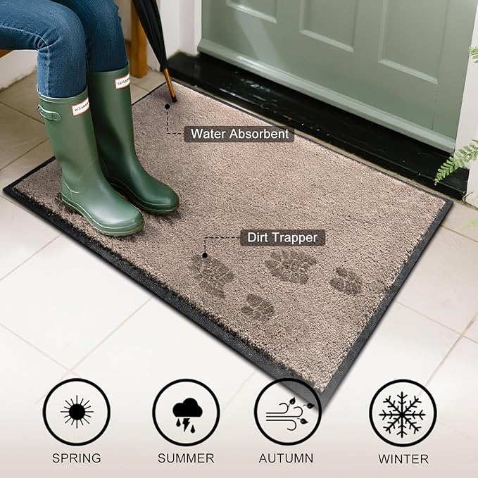 Mibao Dirt Trapper Door Mat for Indoor Outdoor, Waterproof All-Season, All-Weather Doormat, Heavy Duty Non-Slip Entrance Rug, Low Profile Absorbent Entrance Mat Carpet, 60" x 36", Beige