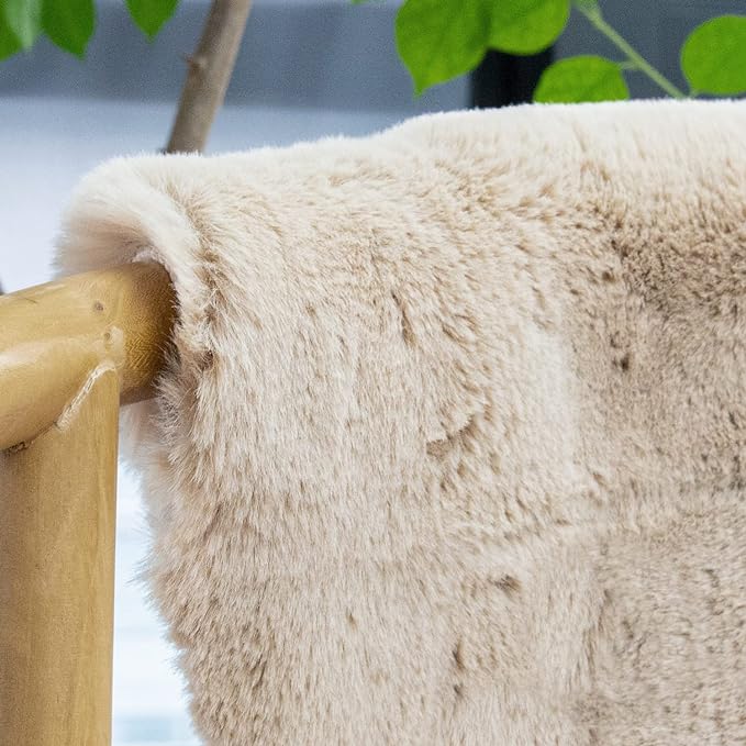 ORINOVA Light Brown Beige Plush Washable Fluffy Area Rugs for Bedroom Faux Fuzzy Bunny Fur Rug for Living Room Nursery Rug 3x5 Boho Rugs
