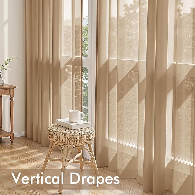 MIULEE Brown Sheer Curtains 84 Inches Long, 4 Panels Set, Rod Pocket Voile Drapes Light Filtering and Semi Transparent, Elegant Window Treatments for Bedroom Living Room,54 x 84 Inches