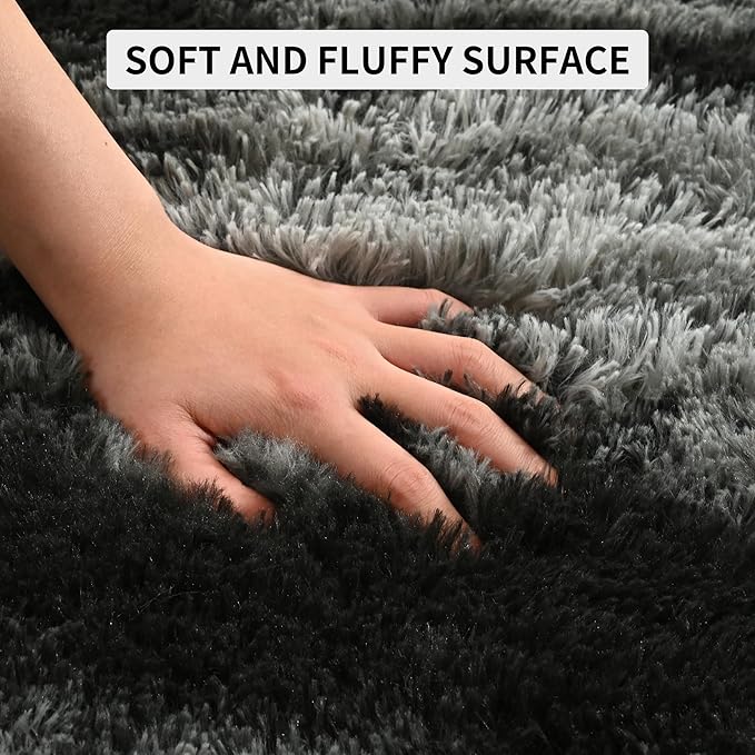 Tepook Soft Fluffy Rugs for Bedroom, 4x6 Area Rug for Living Room, Modern Shaggy Room Rug for Kids Boys Girls, Plush Throw Rugs Indoor Nursery Home Decor Rug with Non-Slip Bottom, Black Grey