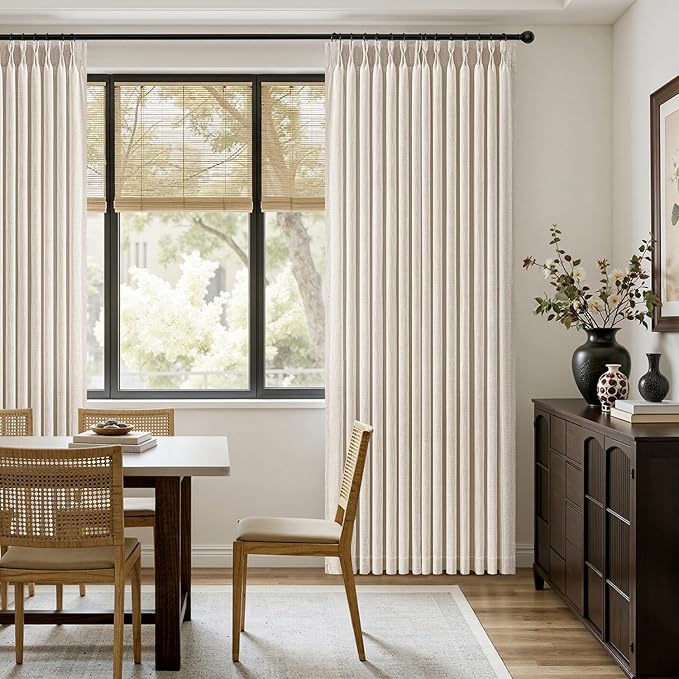 MIULEE Pinch Pleated Thick Linen Curtains 96 Inches Long 2 Panels for Living Room Bedroom, Memory Trained Pleat Drapes Light Filtering Cream Ivory Semi Sheer Window Curtains Hooks Rings Back Tab
