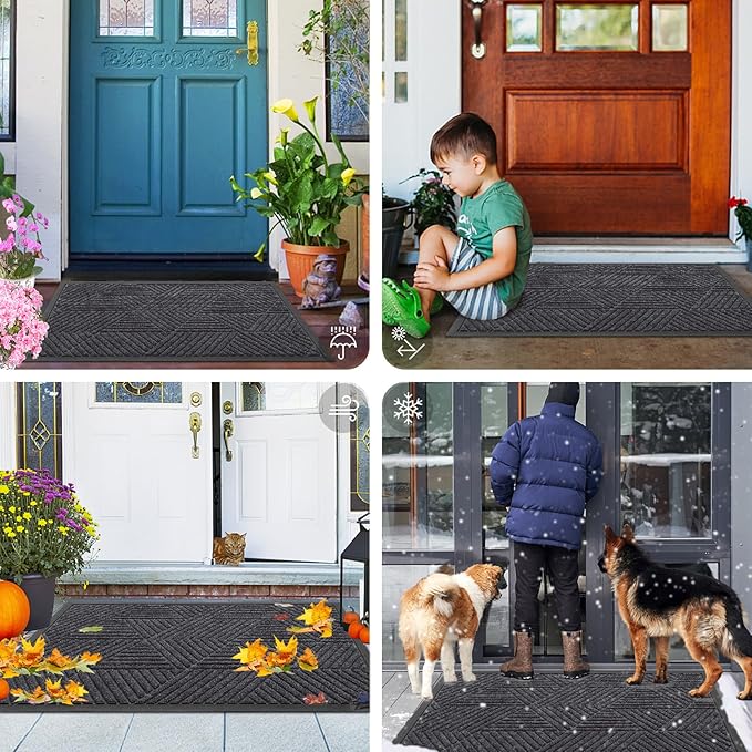 Smiry Front Door Mat Outside Entrance, Heavy Duty Sturdy Natural Rubber Doormat, Trap Dirt and Moisture, Easy Clean Low Profile Mats for Indoor Outdoor Entry, Irregular Triangle (29.5x17, Medium Grey)