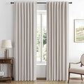 MIULEE 100% Blackout Linen Curtains for Bedroom, Ivory Solid Luxury Decor Thermal Insulation Room Darkening Drapes for Living Room Nursery Back Tab Rod Pocket 42 x 63 Inches, 2 Panels