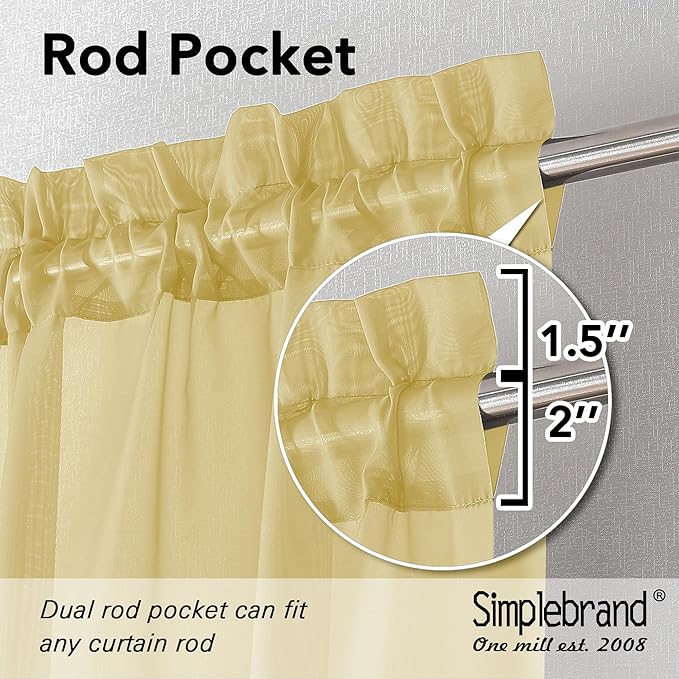 Simplebrand Yellow Tier Curtains for Kitchen 24 Inches Long 2 Panel Set, Rod Pocket Cafe Curtain Light Filtering Sheer Short Curtains for Bathroom/Basement Half Window 42 x 24 Inch, 2Pcs