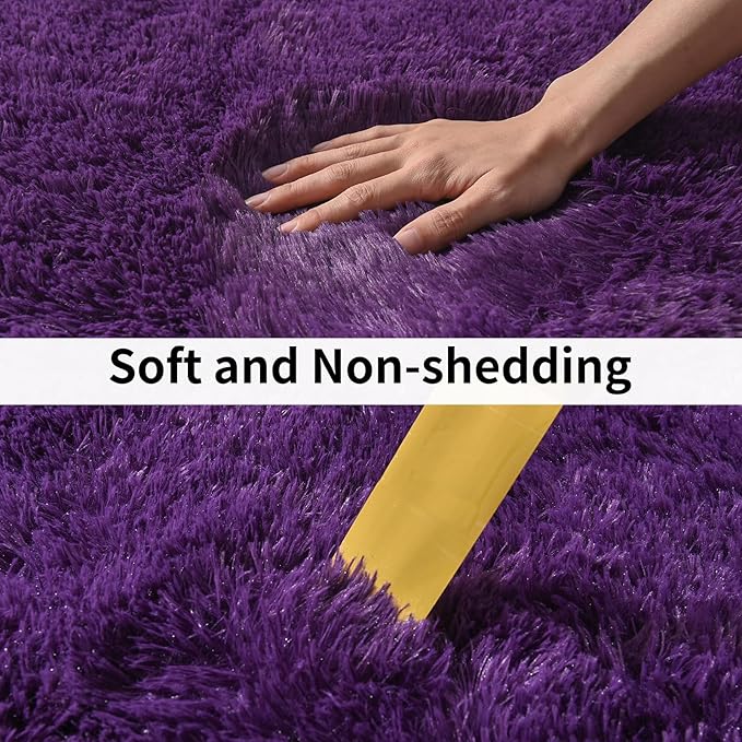 Fluffy Shag Runner Rugs for Bedroom Hallways, 2x8 Purple Long Soft Throw Area Rug Non Slip for Bedside Dorm, Shaggy Furry Carpet for Nursery Living Room Home Decor
